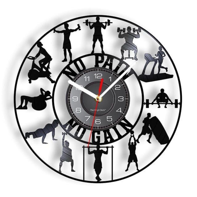 No Pain No Gain Retro Vinyl Wall Clock - Without LED