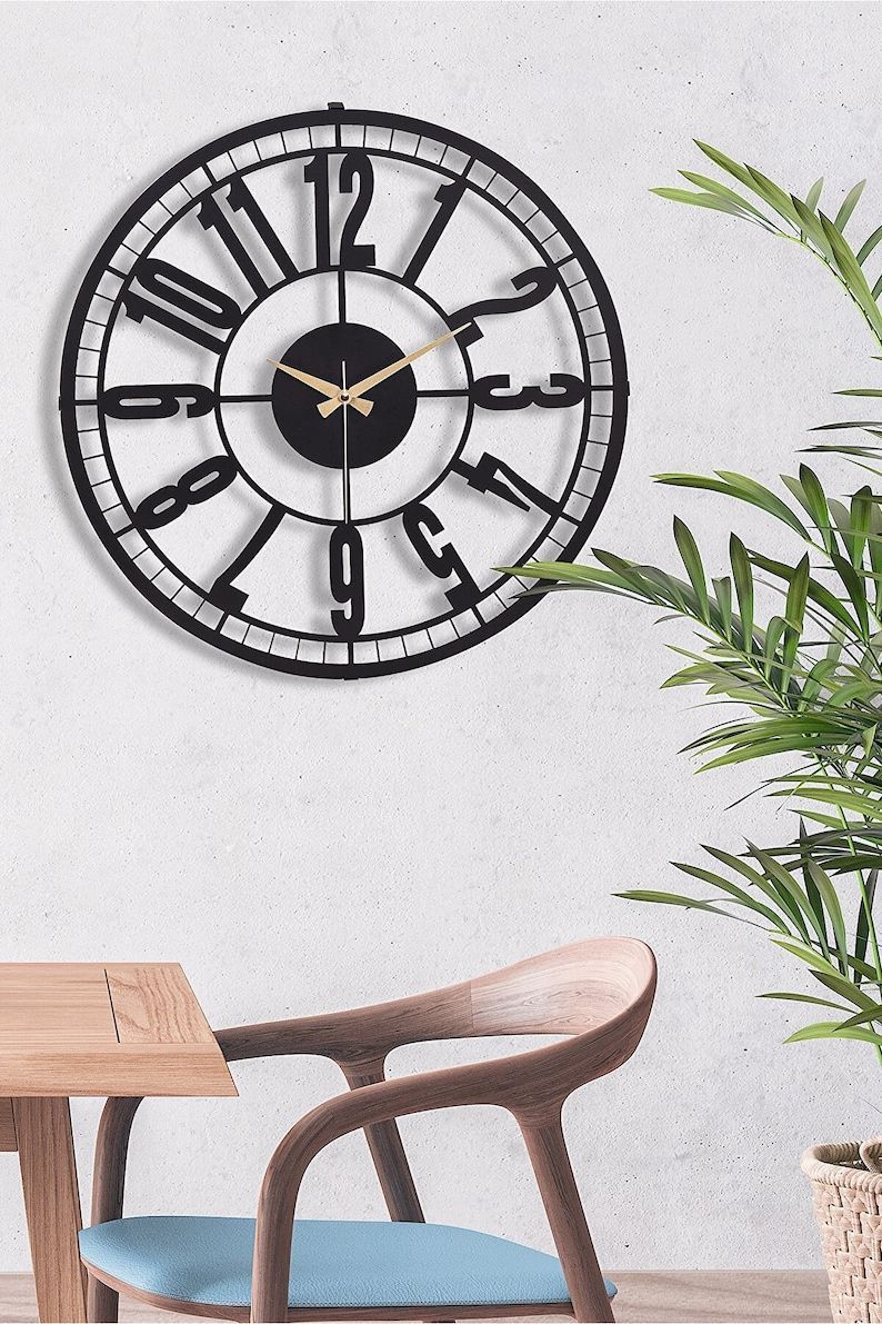 BIFIM Metal Black Wall Clock 24x24 inch Retro Modern Wall - Etsy