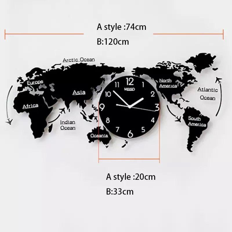 FLOERROYALE World Map Wall Clocks Modern Design 3D Digital Hanging Clock Ultra Quiet Acrylic Wall Watch, 29x13inches