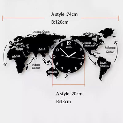 FLOERROYALE World Map Wall Clocks Modern Design 3D Digital Hanging Clock Ultra Quiet Acrylic Wall Watch, 29x13inches