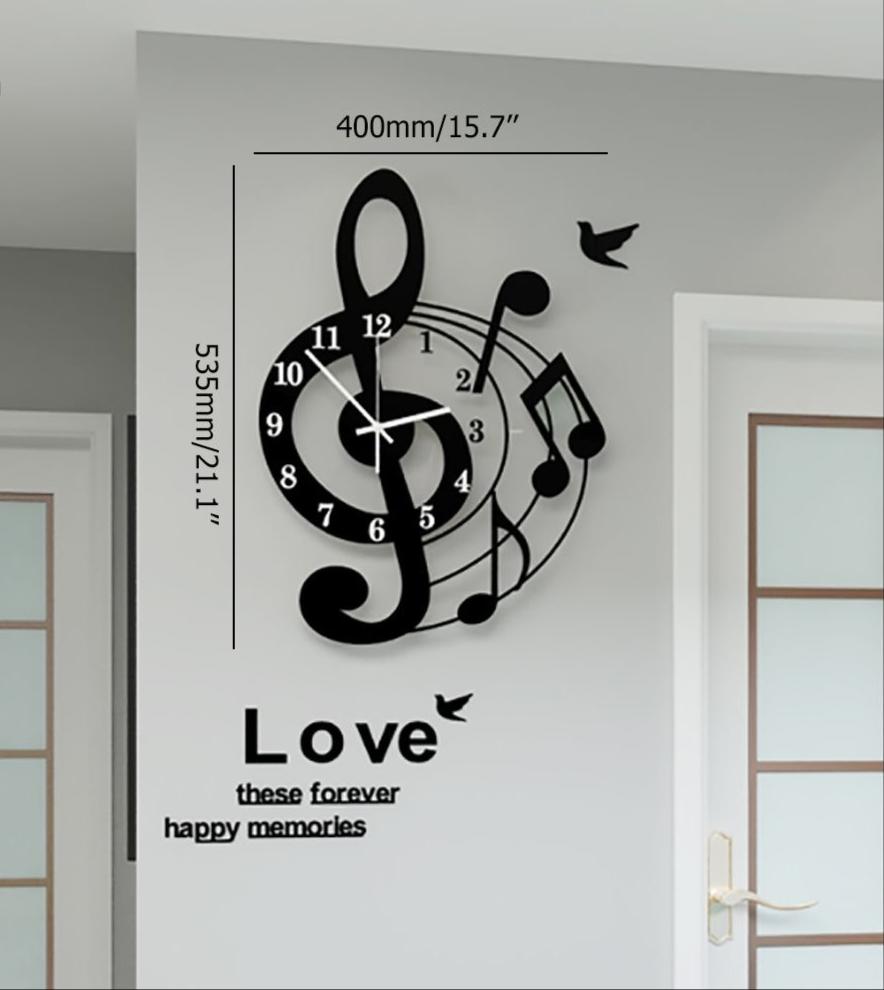 Large Creative Music Notes Simple Wall Clock Household Personality Modern Decor