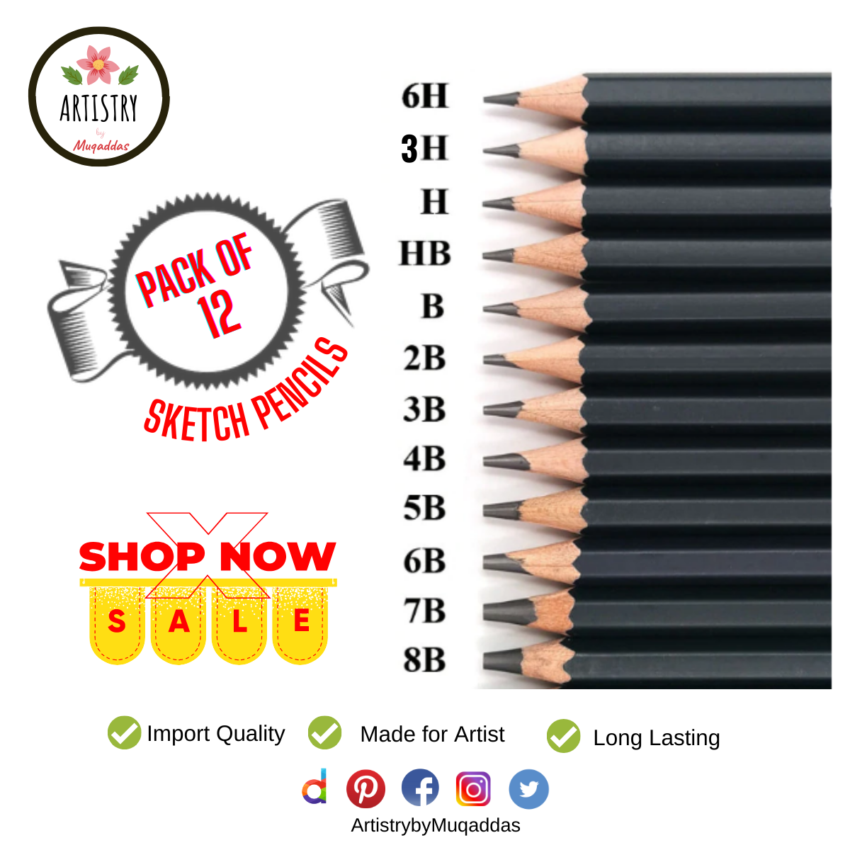 Pack of 12 Professional Sketch Pencils