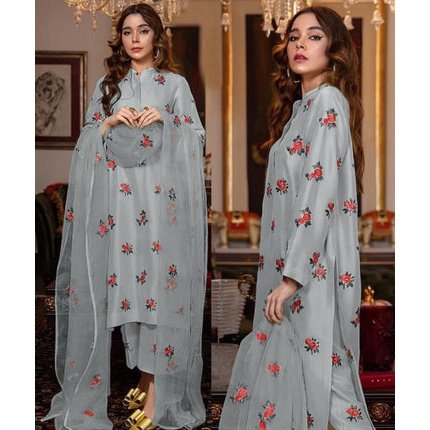 Traditional 3-Piece Shirt, Dupatta, And Trouser With Intricate Embroidery