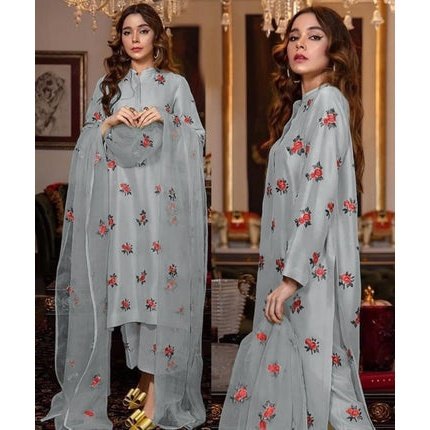 3 Piece Stitched Embroidered Maxi (Shirt, Dupatta, and Trouser)