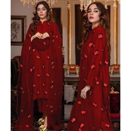 Traditional 3-Piece Shirt, Dupatta, And Trouser With Intricate Embroidery