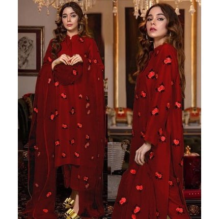 3 Piece Stitched Embroidered Maxi (Shirt, Dupatta, and Trouser)