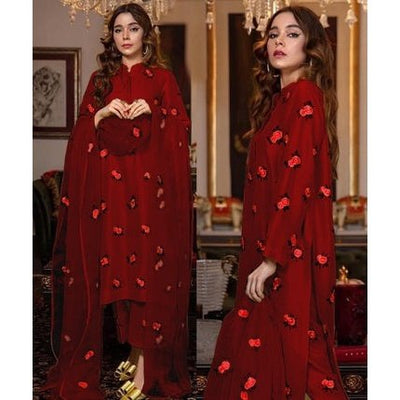 3 Piece Stitched Embroidered Maxi (Shirt, Dupatta, and Trouser)
