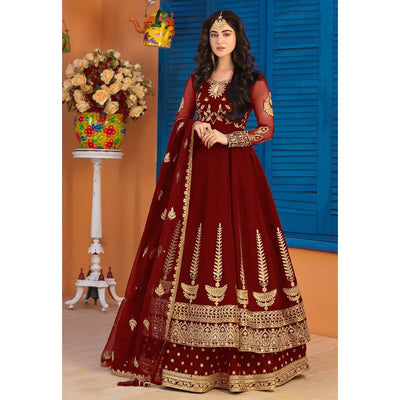 Traditional 3-Piece Maxi, Dupatta, And Trouser With Intricate Embroidery