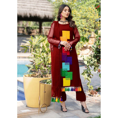 3 Piece Stitched Embroidered Maxi (Shirt, Dupatta, and Trouser)