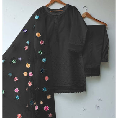 STITCHED EMBROIDERED CHIKANKARI COTTON 3 PIECE