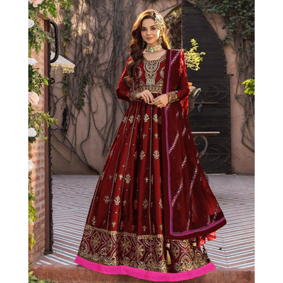 3 Piece Stitched Embroidered Maxi (Maxi, Dupatta, and Trouser)