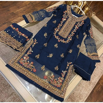 STITCHED EMBROIDERED 3 PIECE SUIT