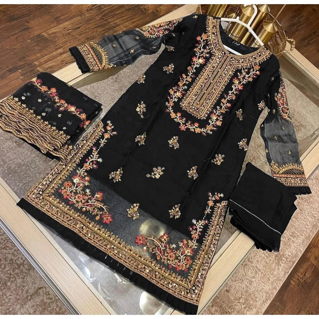 STITCHED EMBROIDERED 3 PIECE SUIT