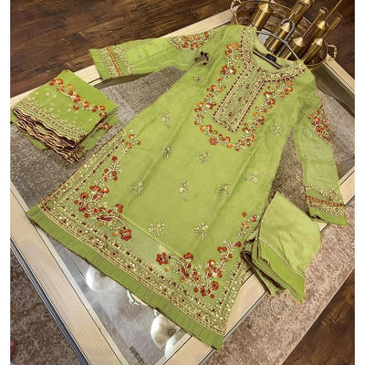 STITCHED EMBROIDERED 3 PIECE SUIT