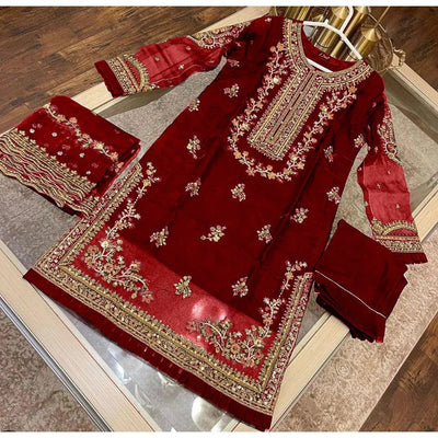 STITCHED EMBROIDERED 3 PIECE SUIT