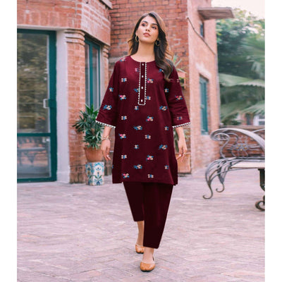 STITCHED EMBROIDERED 2 PIECE SUIT