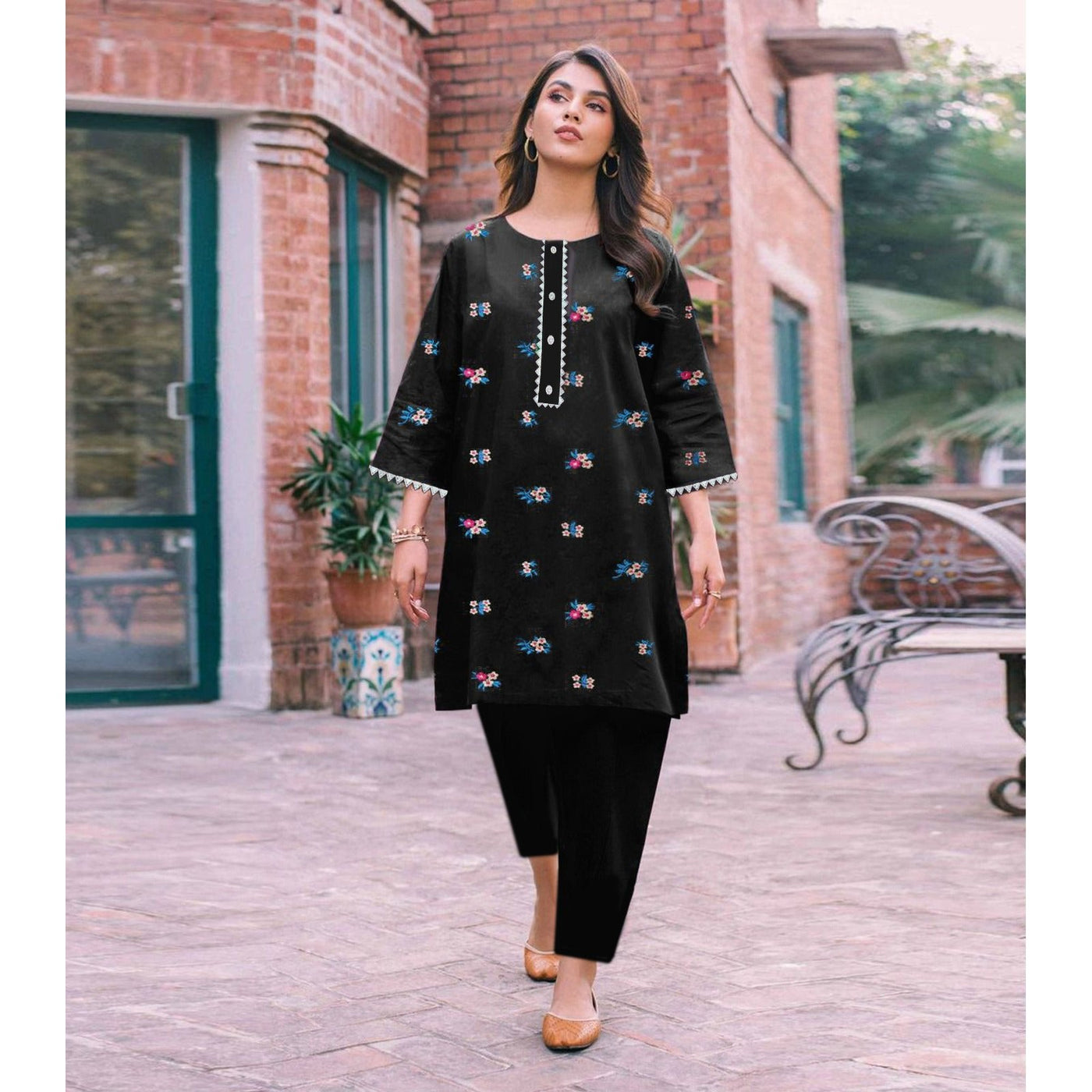 STITCHED EMBROIDERED 2 PIECE SUIT