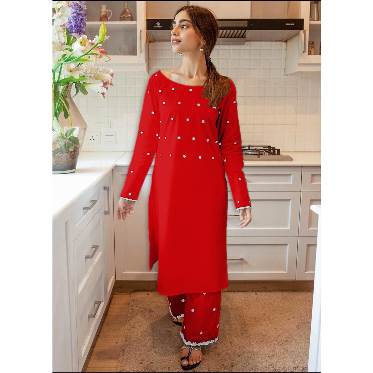 STITCHED EMBROIDERED 2 PIECE SUIT