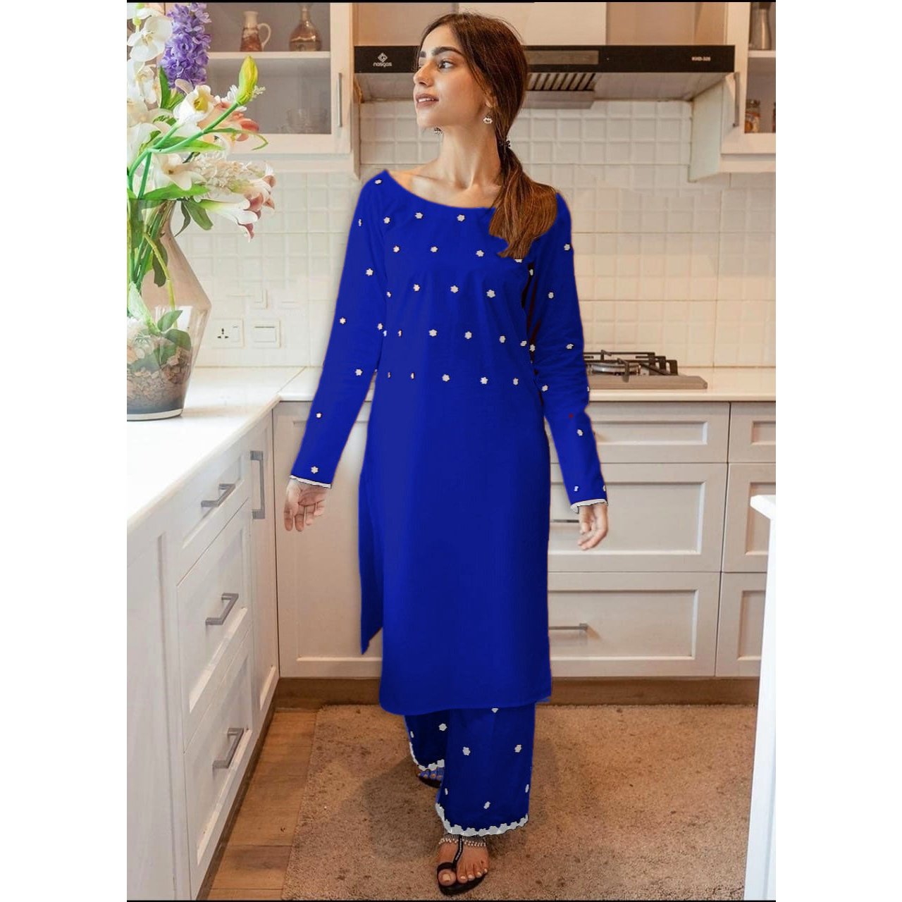 STITCHED EMBROIDERED 2 PIECE SUIT