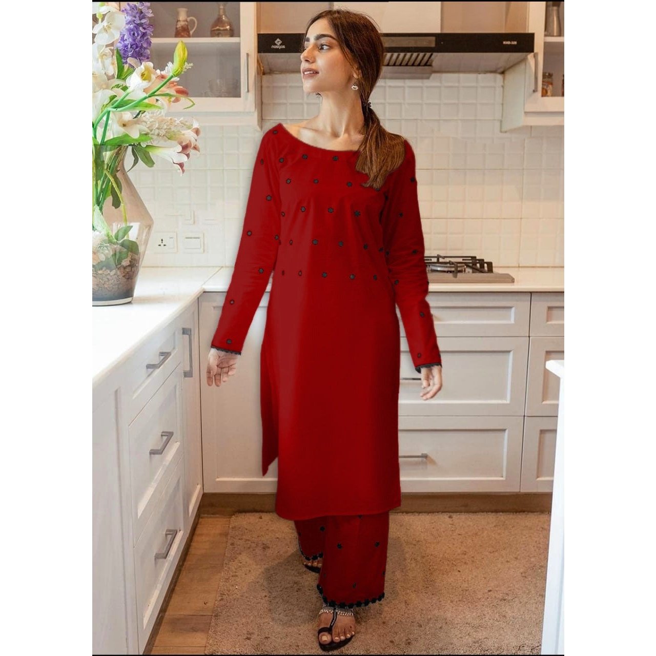 STITCHED EMBROIDERED 2 PIECE SUIT