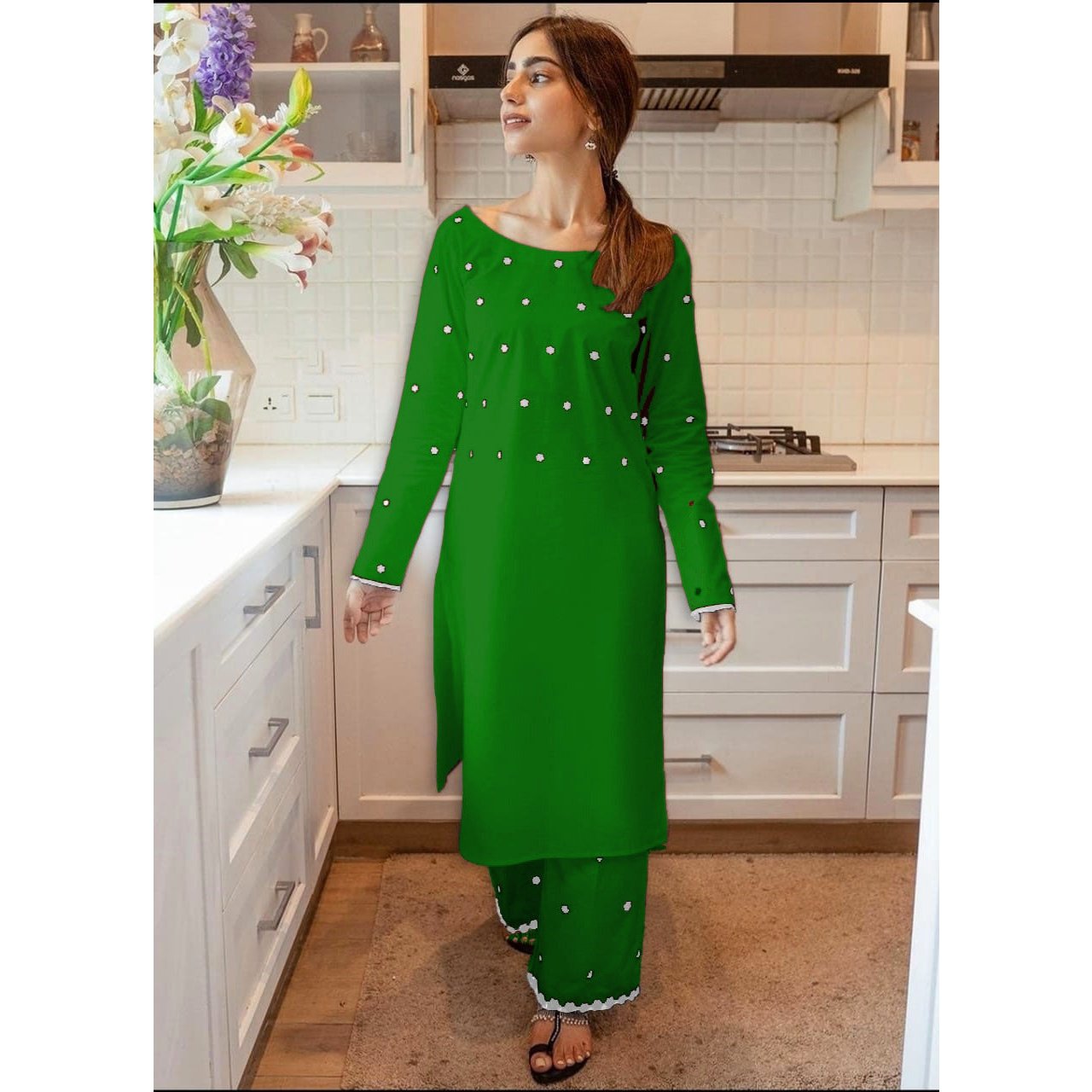 STITCHED EMBROIDERED 2 PIECE SUIT
