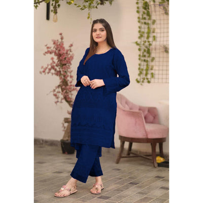Classic Chikan Kari Two-Piece: Stitch Shirt and Trouser Ensemble