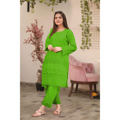 Classic Chikan Kari Two-Piece: Stitch Shirt and Trouser Ensemble