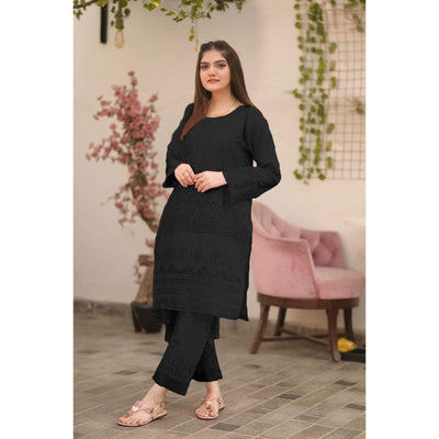Classic Chikan Kari Two-Piece: Stitch Shirt and Trouser Ensemble