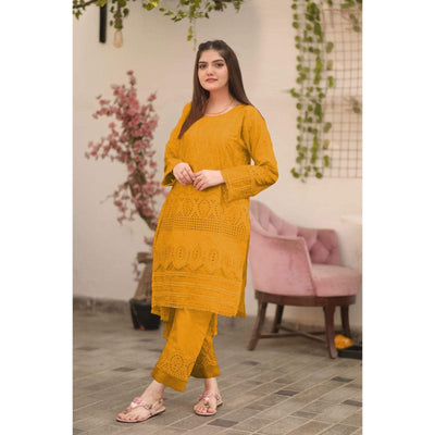 Classic Chikan Kari Two-Piece: Stitch Shirt and Trouser Ensemble