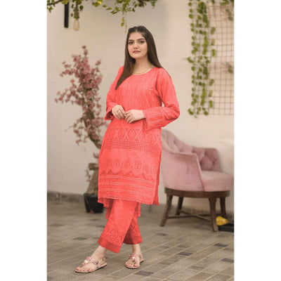 Classic Chikan Kari Two-Piece: Stitch Shirt and Trouser Ensemble