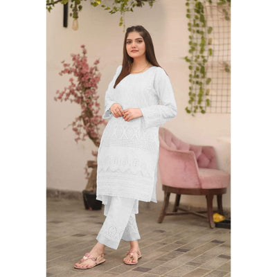 Classic Chikan Kari Two-Piece: Stitch Shirt and Trouser Ensemble