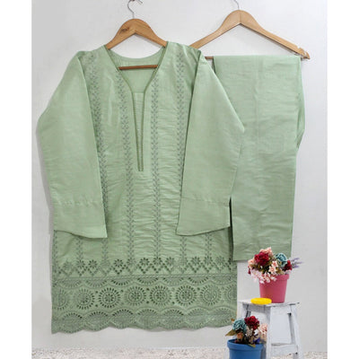 Classic Chikan Kari Two-Piece: Stitch Shirt and Trouser Ensemble