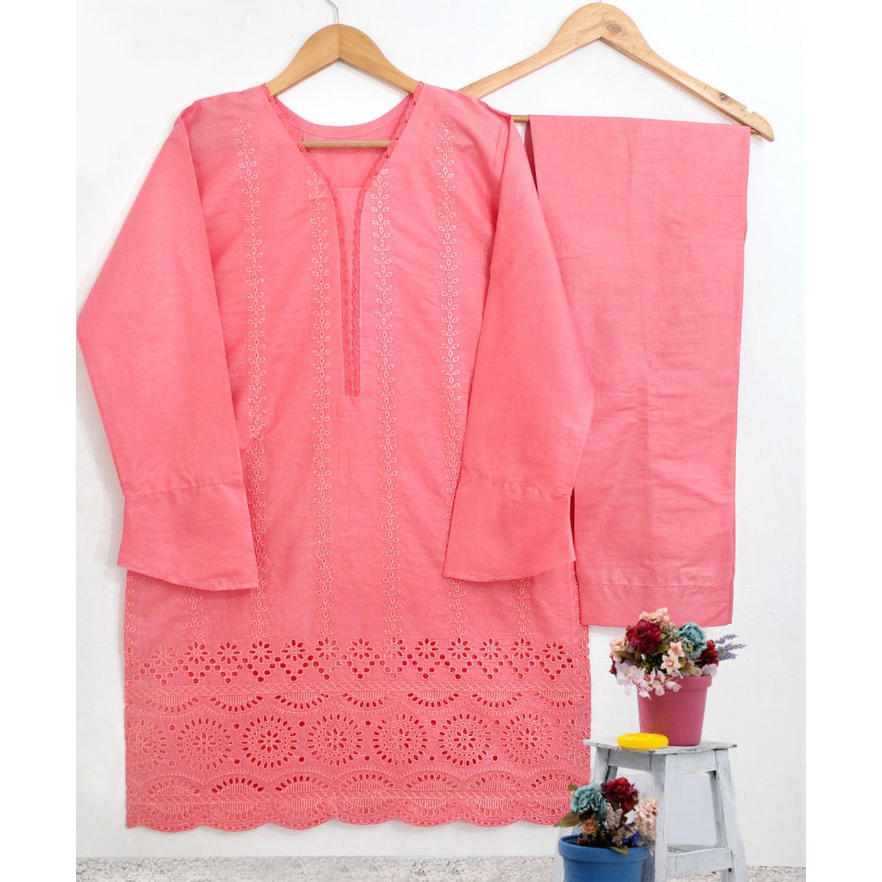 Classic Chikan Kari Two-Piece: Stitch Shirt and Trouser Ensemble