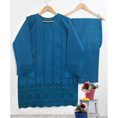 Classic Chikan Kari Two-Piece: Stitch Shirt and Trouser Ensemble