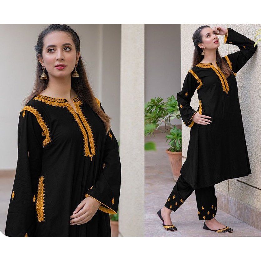STITCHED EMBROIDERED 2 PIECE SUIT