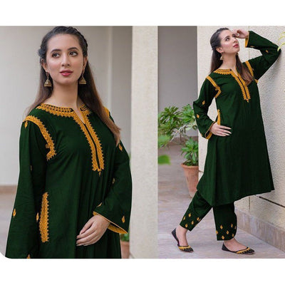 STITCHED EMBROIDERED 2 PIECE SUIT