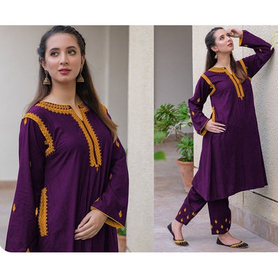 STITCHED EMBROIDERED 2 PIECE SUIT