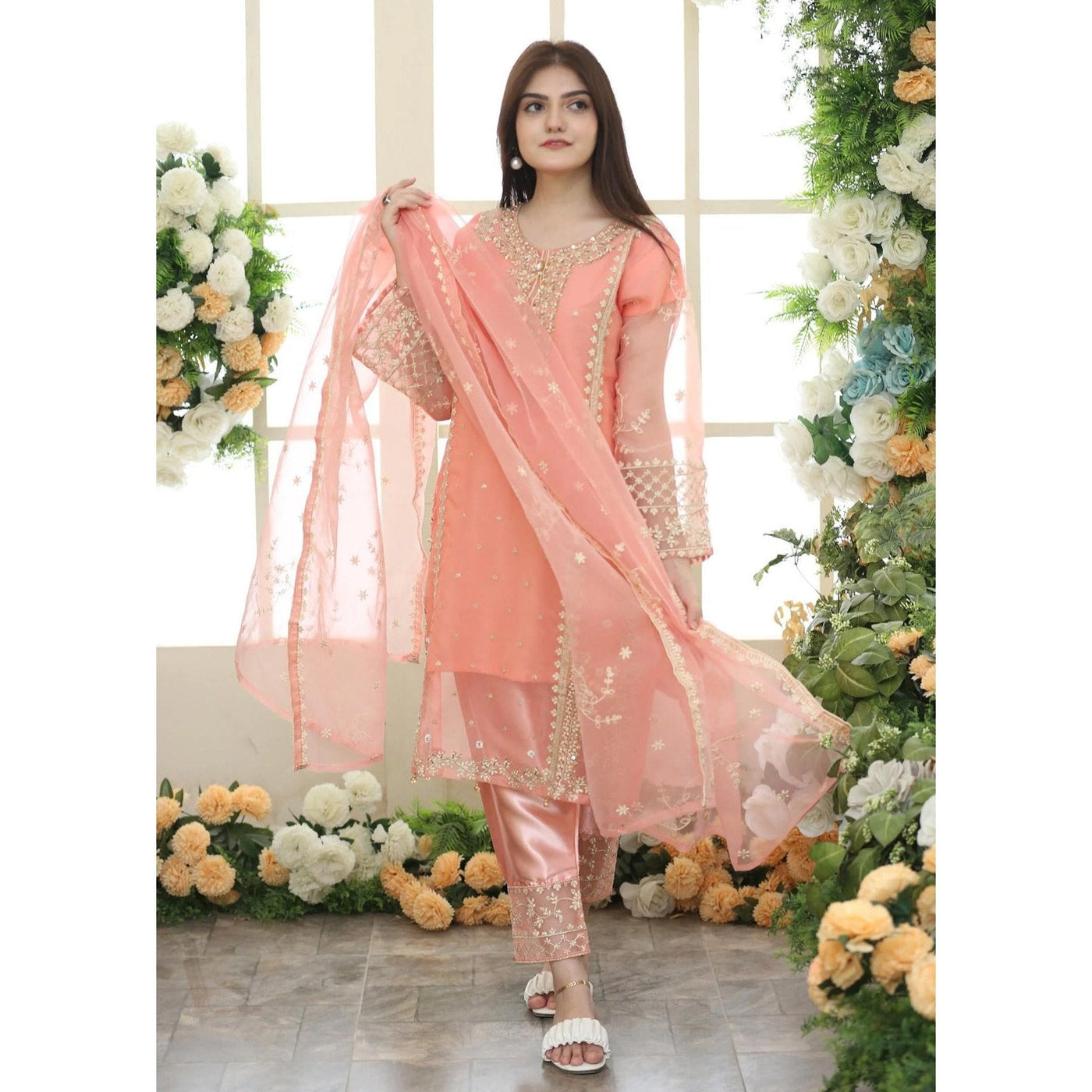 3 Piece Stitched Embroidered Maxi (Shirt, Dupatta, and Trouser)