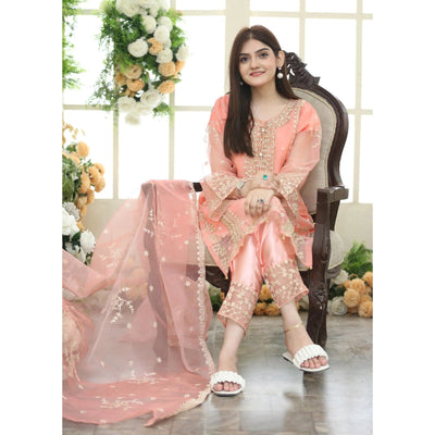 3 Piece Stitched Embroidered Maxi (Shirt, Dupatta, and Trouser)