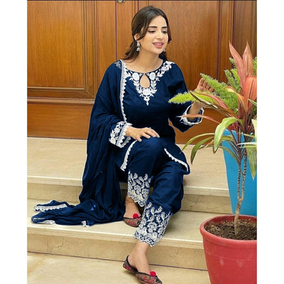 STITCHED EMBROIDERED 3 PIECE SUIT