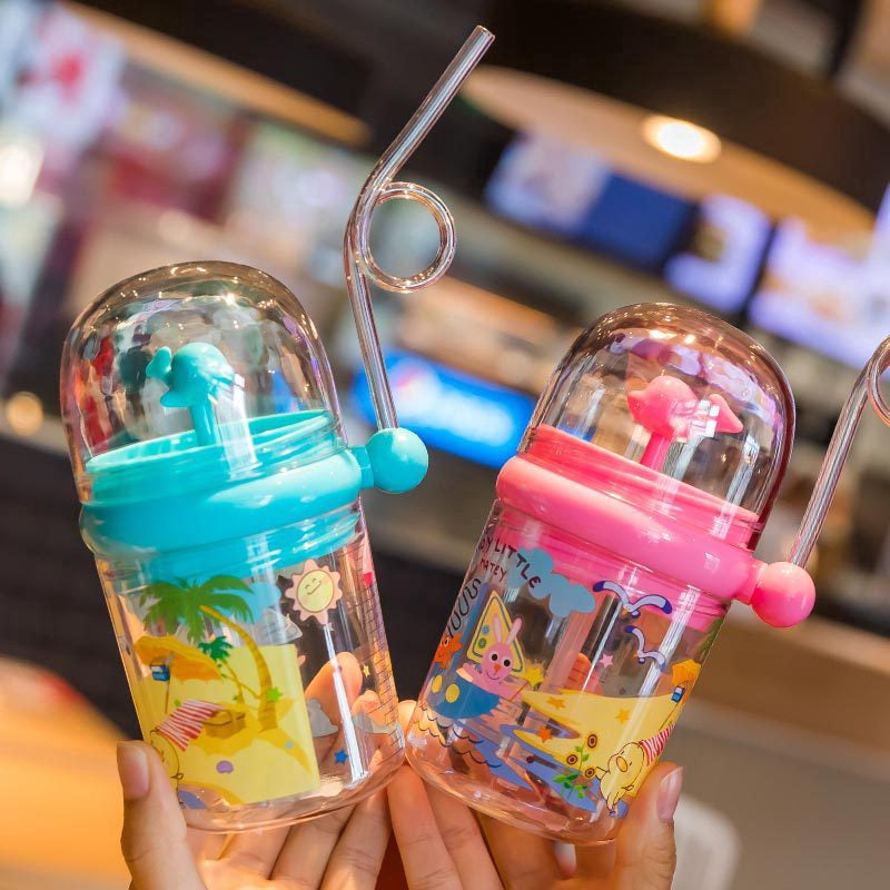 Baby Water Bottle (250ml) Cartoon Whale Children Cup Baby Feeding Bottle Straw