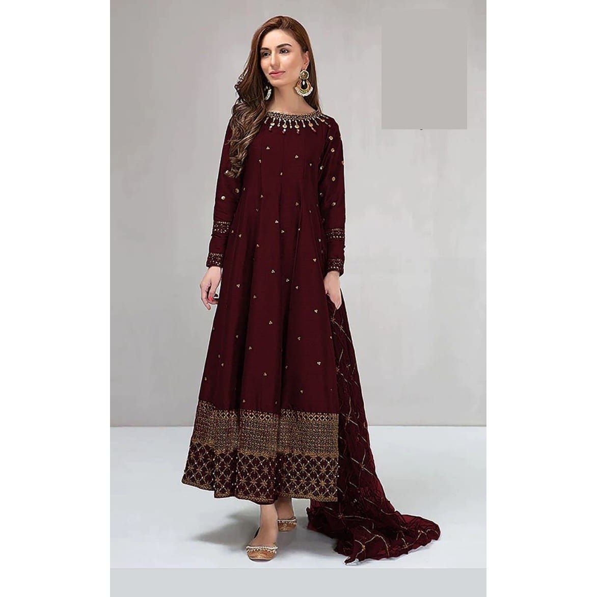 Stitched 3-Piece Embroidered Suit: Shirt, Dupatta, and Trouser Magnificence