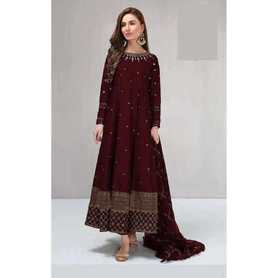 Stitched 3-Piece Embroidered Suit: Shirt, Dupatta, and Trouser Magnificence